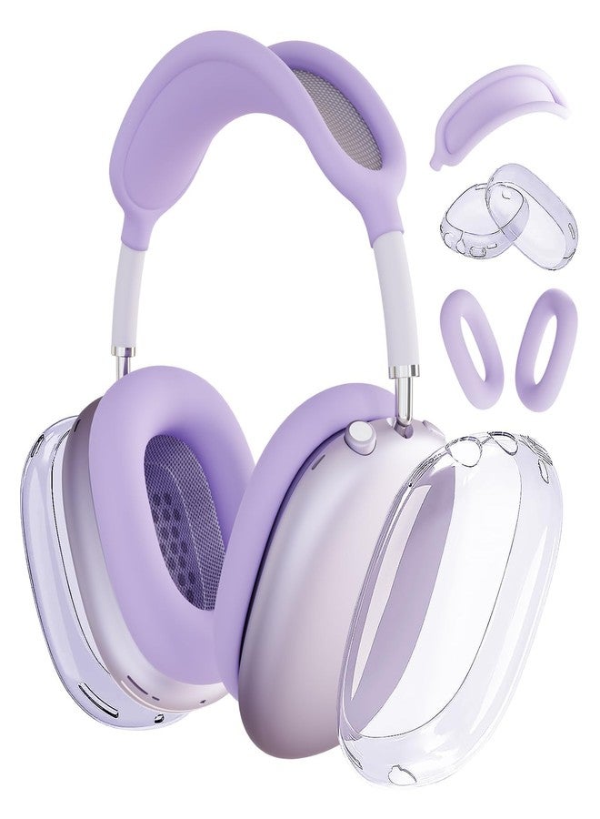 MOLOPPO Case Cover for AirPods Max Headphones, Silicone Ear Pad/Headband Cover/Clear Soft TPU Ear Cups, [3 in 1] Accessories Protector for Apple for AirPod Max (2024/2020),Purple - Image 1